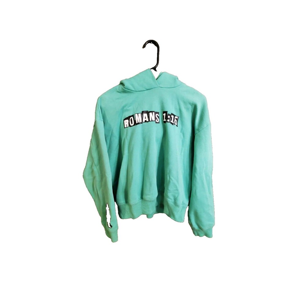 Beyond Blessed Women's Teal Romans 1:16 Scripture Crop Hoodie Size Medium